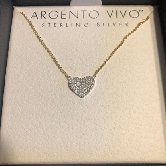 Argento Vivo Jewelry - Sterling silver pave heart pendant necklace